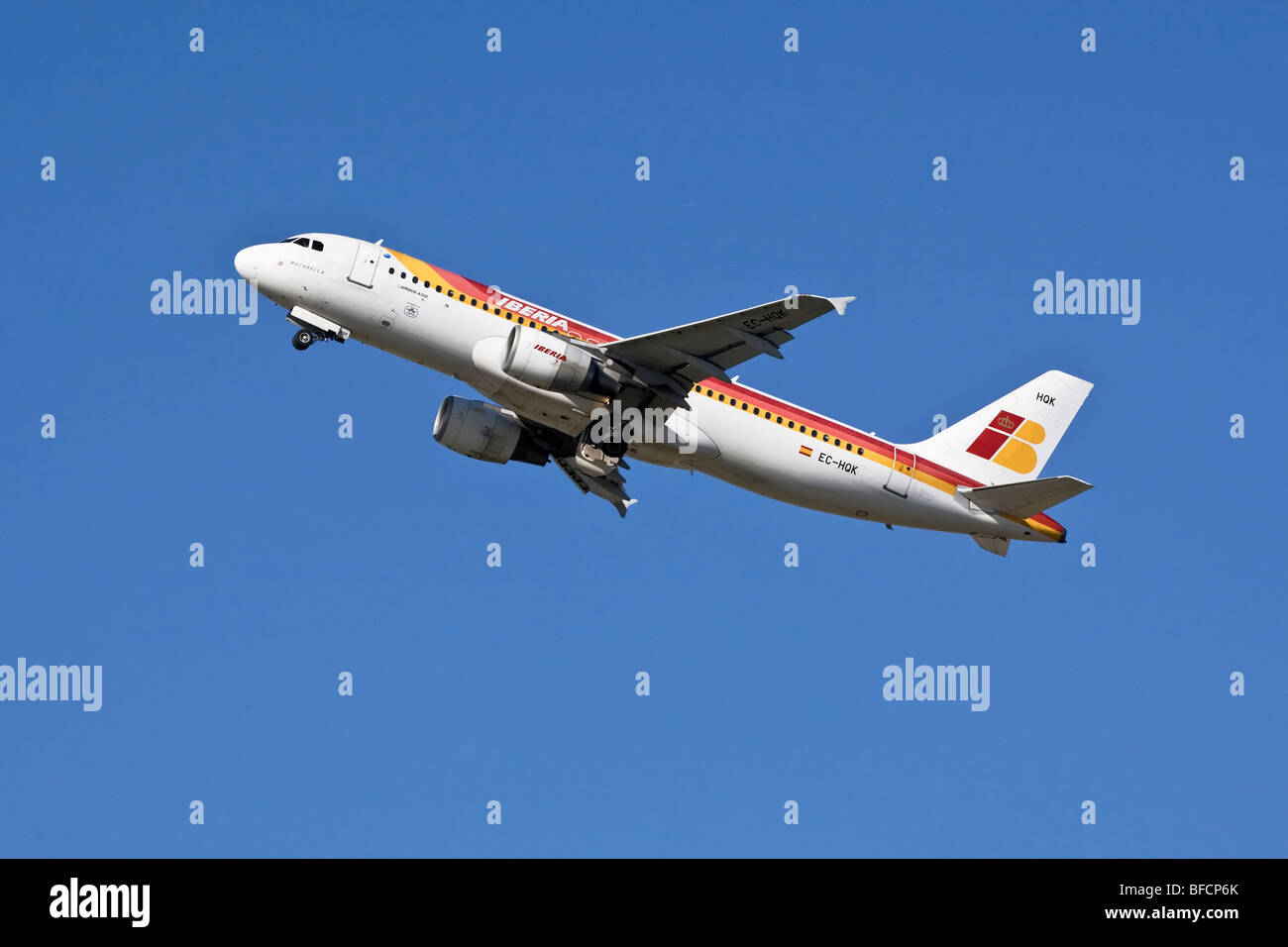 An Airbus A320 of the Spanish airline Iberia on take off Stock Photo