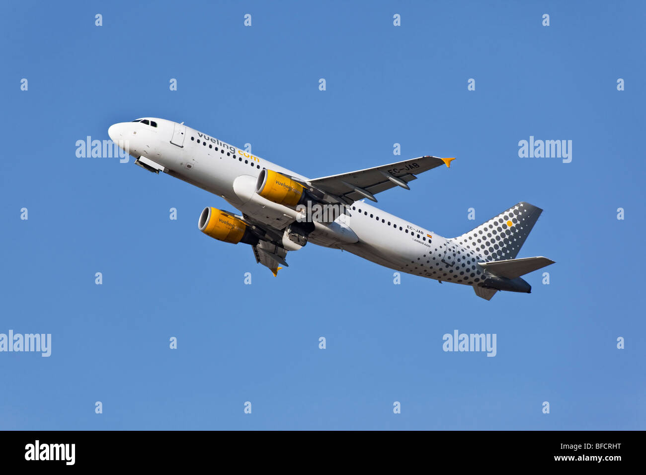 An Airbus A320 of the Spanish airline Vueling airlines on take off Stock Photo