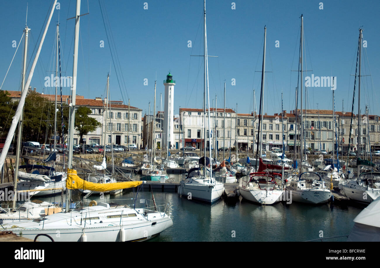 Within La Rochelle's Old Port an inner harbour has its own lighthouse Stock Photo