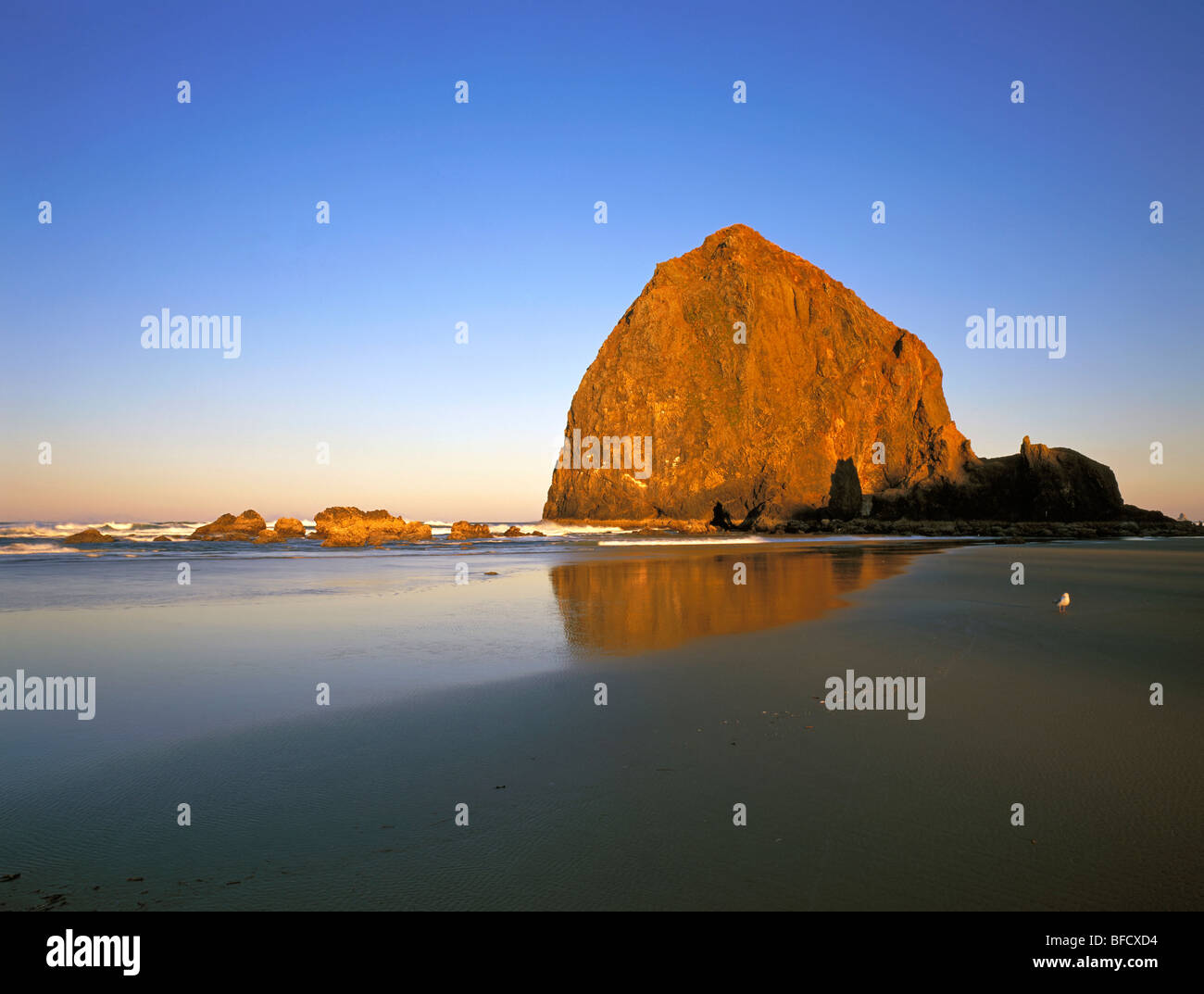 Haystack Rock in Cannon Beach, on the Oregon Pacific Coast Stock Photo