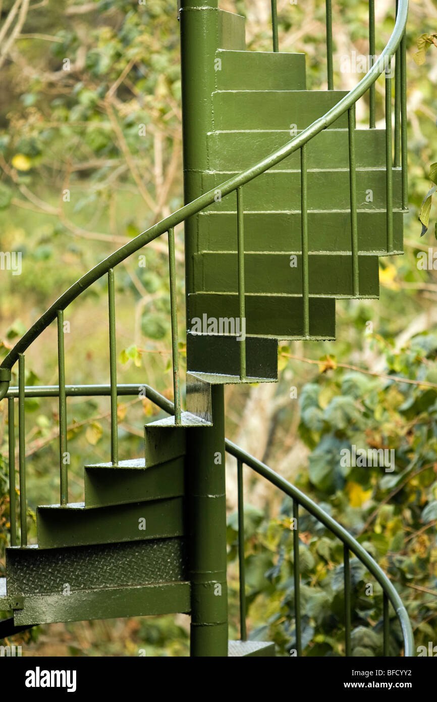 Spiral Metal Staircase - Serena Mountain Lodge - Mount Kenya National Park, Kenya Stock Photo