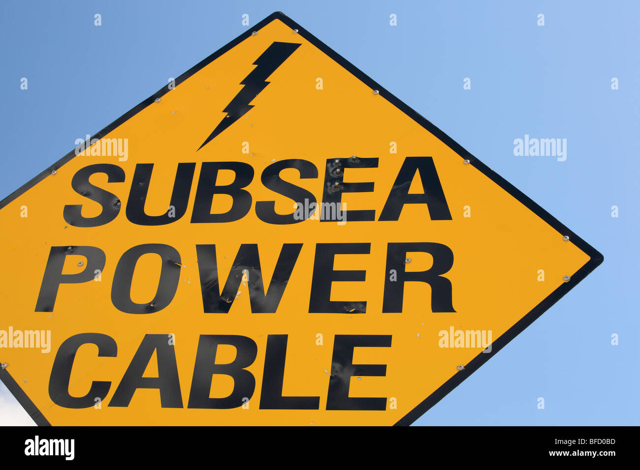 warning subsea power cable sign at the Irish Atlantic coast Stock Photo