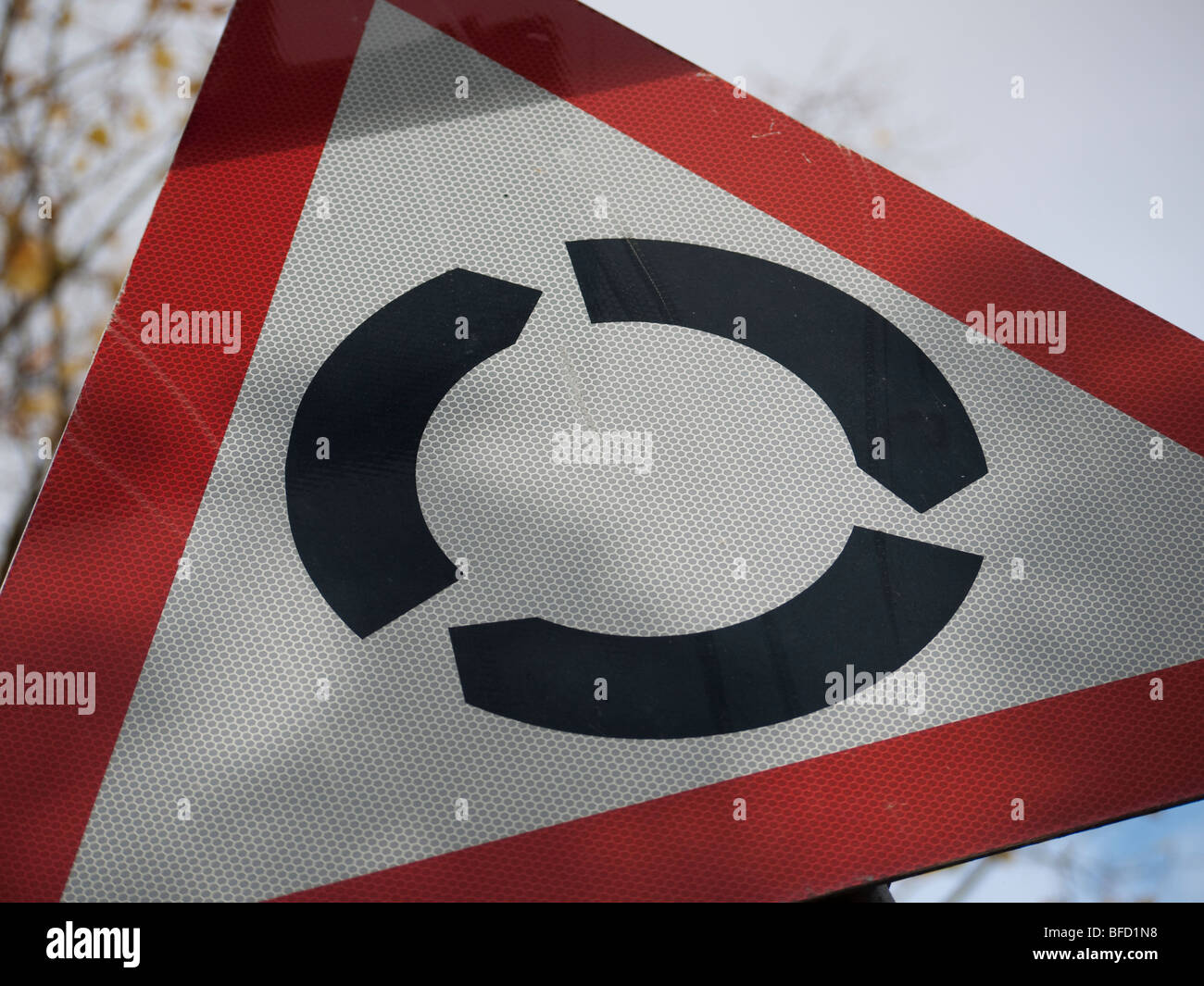 Roundabout traffic sign in the UK Stock Photo