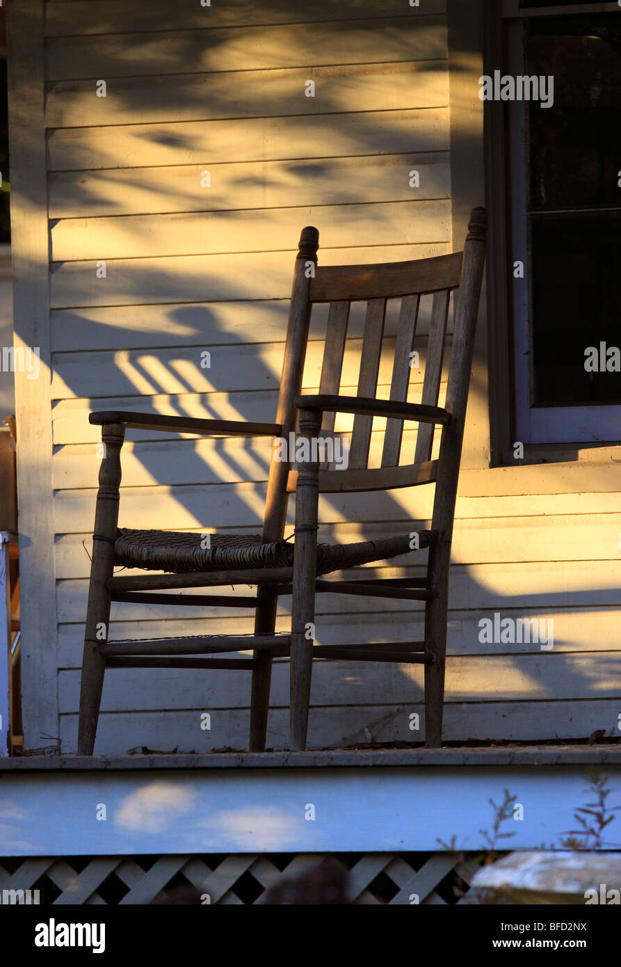 Chair on porch, Long Island, NY Stock Photo