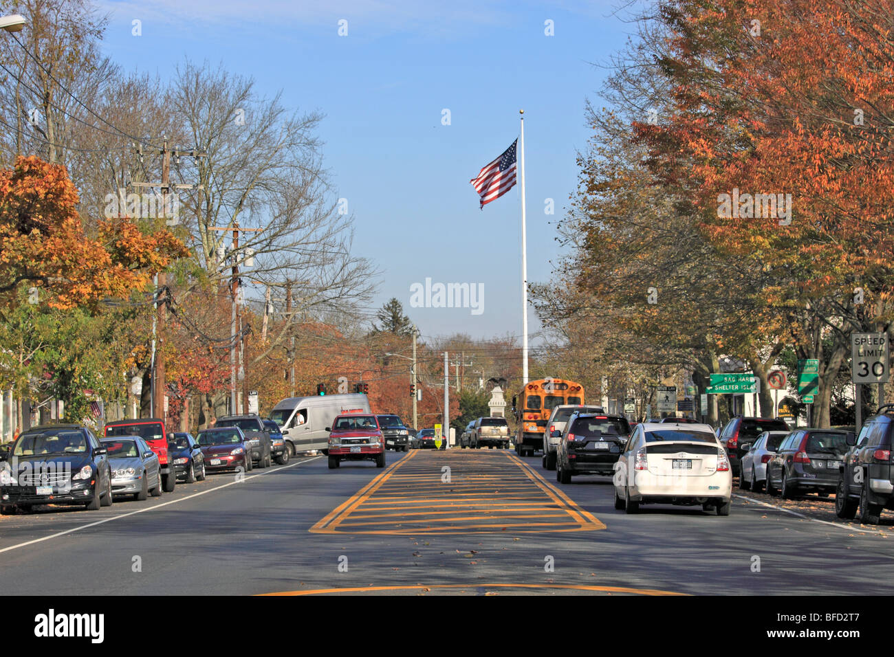 Main St. (Montauk Highway) Bridgehampton, Long Island, NY Stock Photo