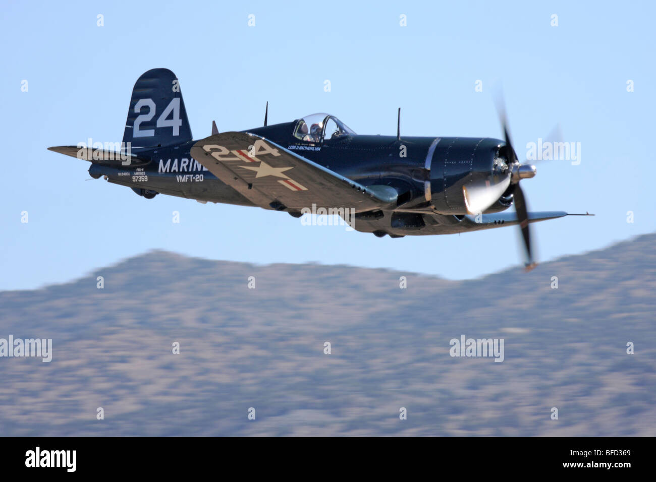 Chance Vought F4U Corsair in Air Race action ath the 2009 National Championship Air Races in Reno Nevada Stock Photo