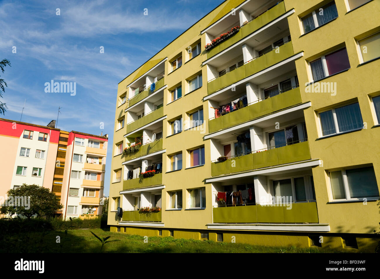 Polish residential housing blocks in the town of Kedzierzyn-Kozle. Poland. Stock Photo