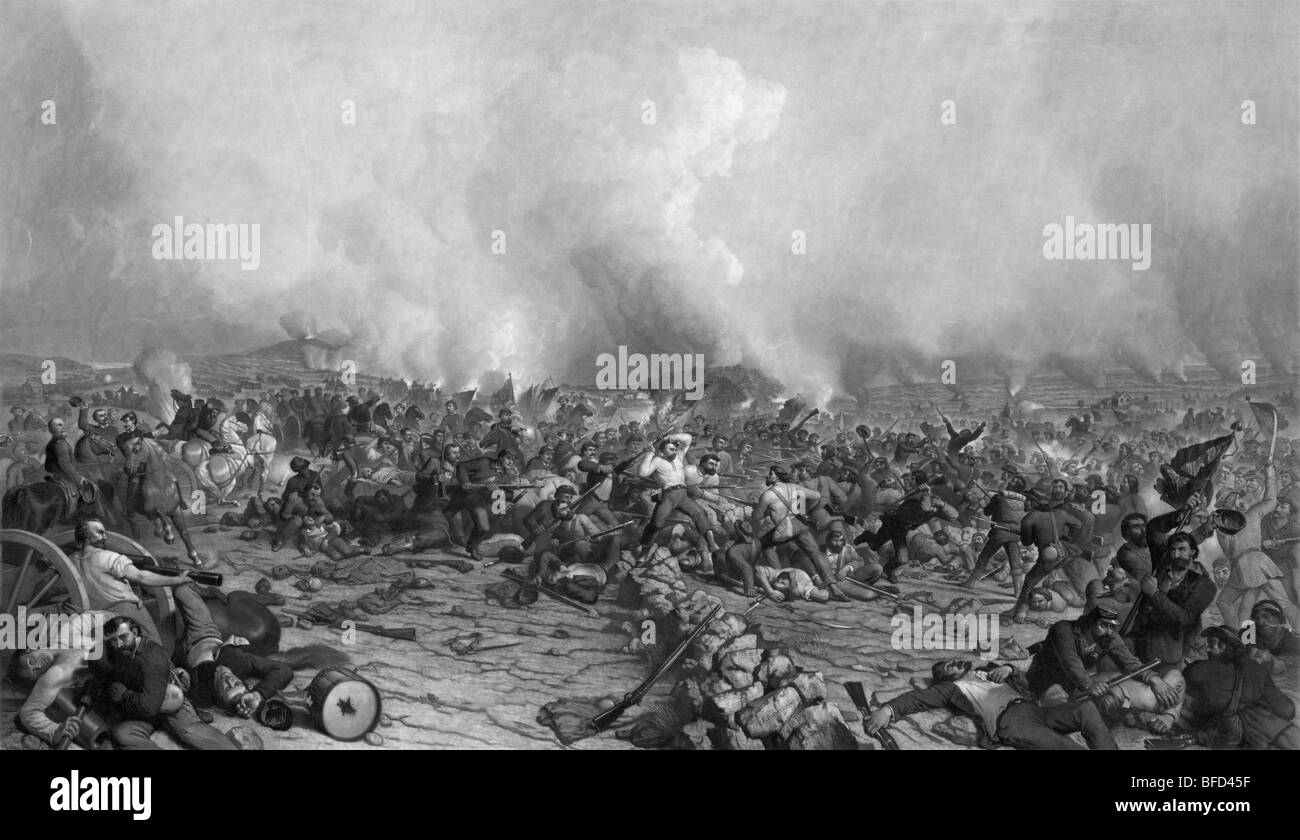 Print engraving c1870 depicting the Battle of Gettysburg (July 1 - 3 1863) during the American Civil War (1861 - 1865). Stock Photo