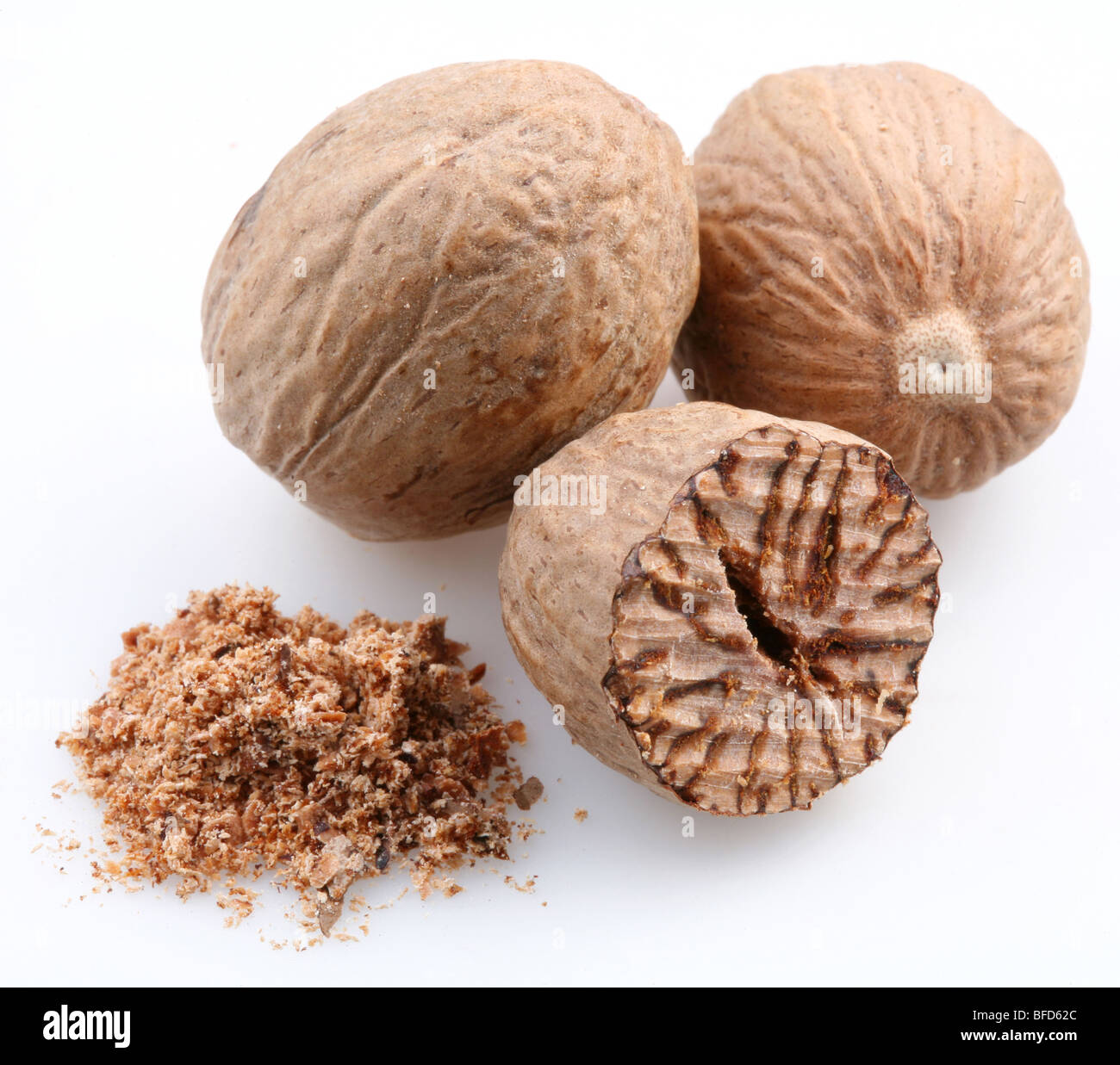 Nutmeg on a white background Stock Photo