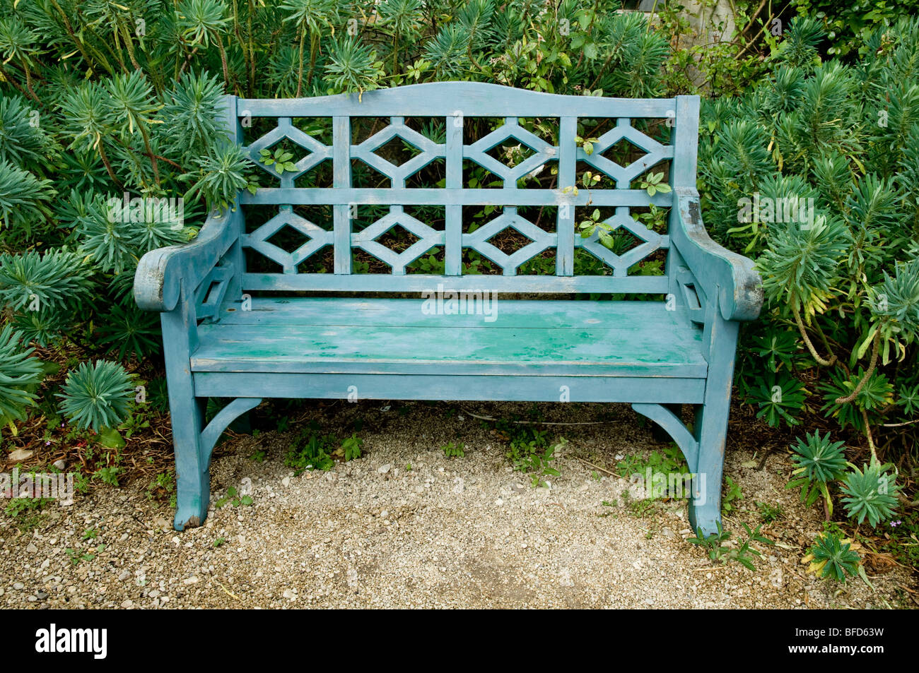 Blue Painted Garden Bench Stock Photos Blue Painted Garden Bench