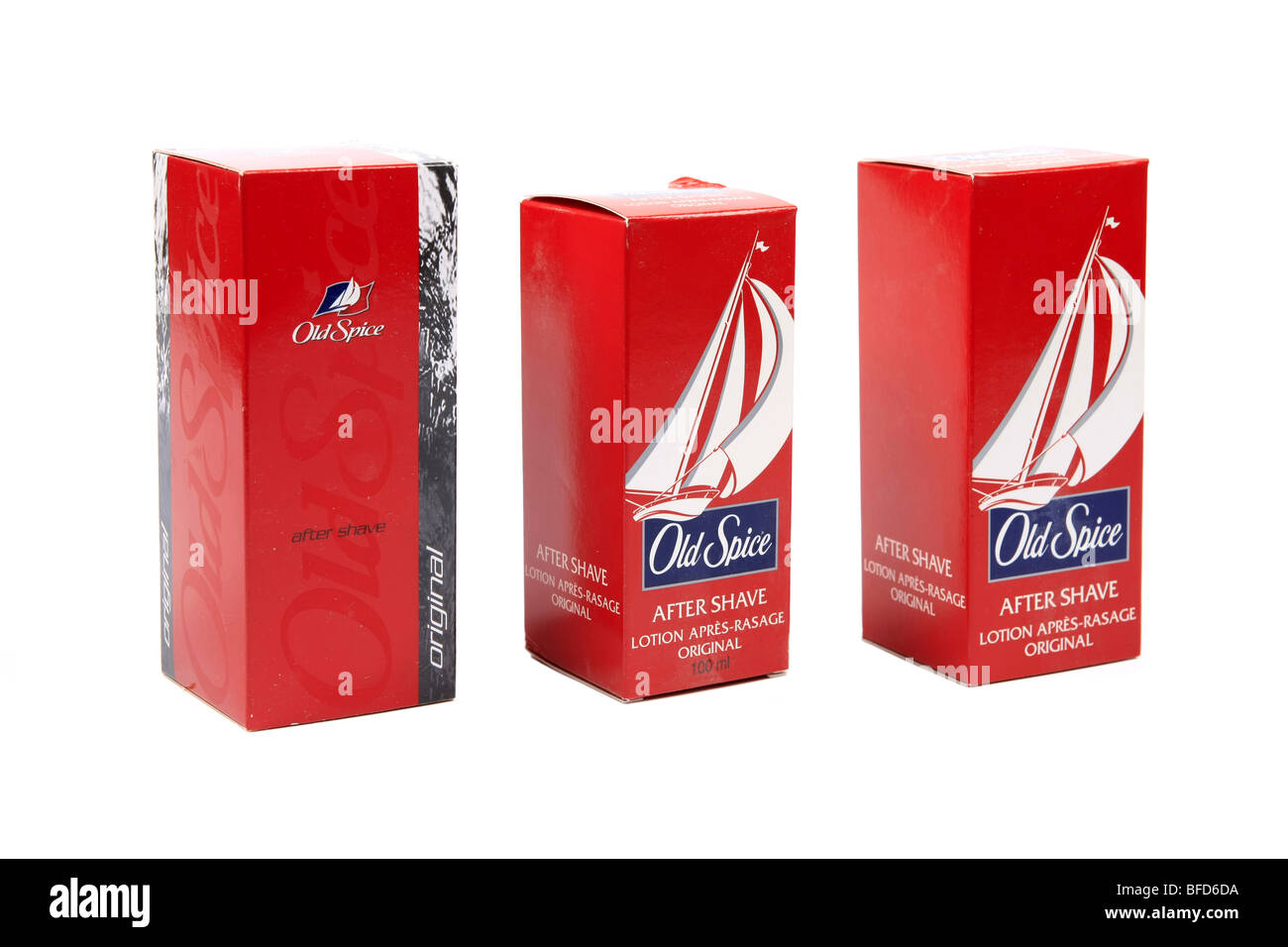 Old Spice Aftershave Lotion packaging against a white background Stock Photo