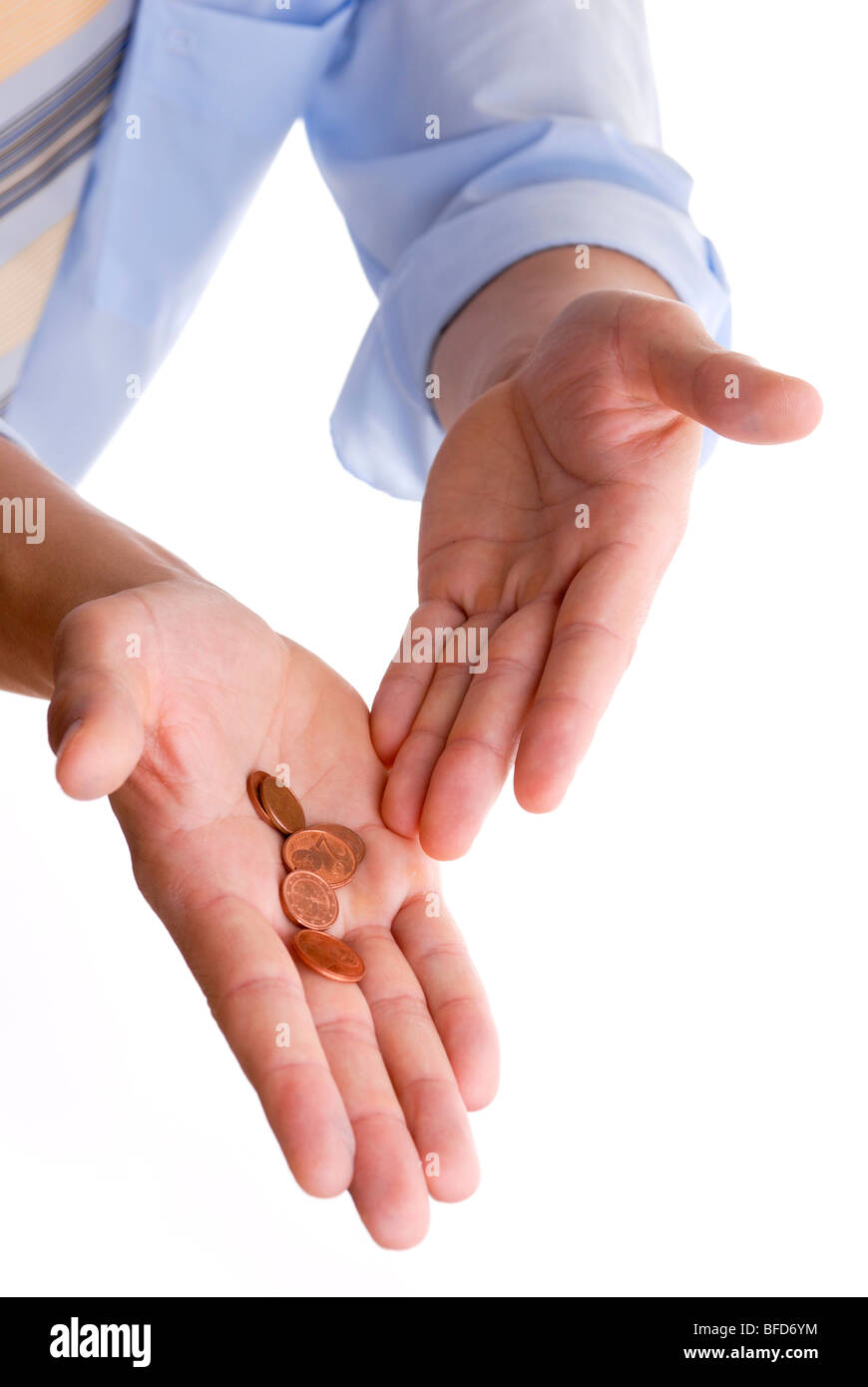 Cents in a hand Stock Photo
