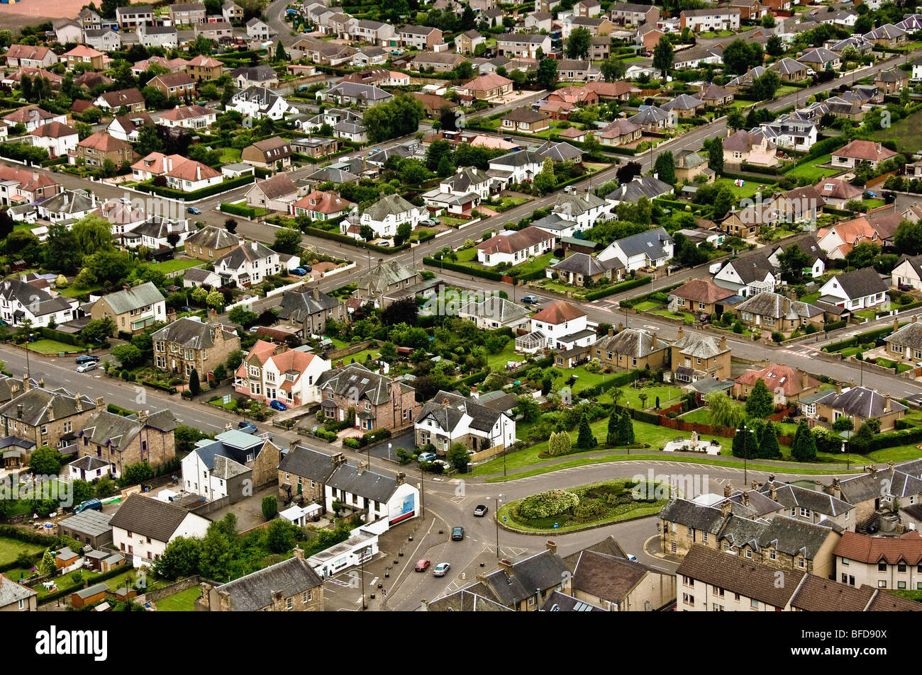 Aerial shot of housing estate near Stirling Castle. Stock Photo