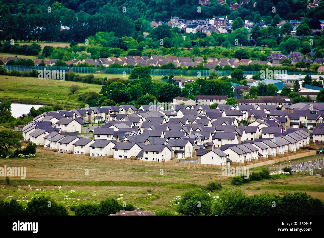 Aerial Shot Of Housing Estate Near Stirling Castle Stock Photo