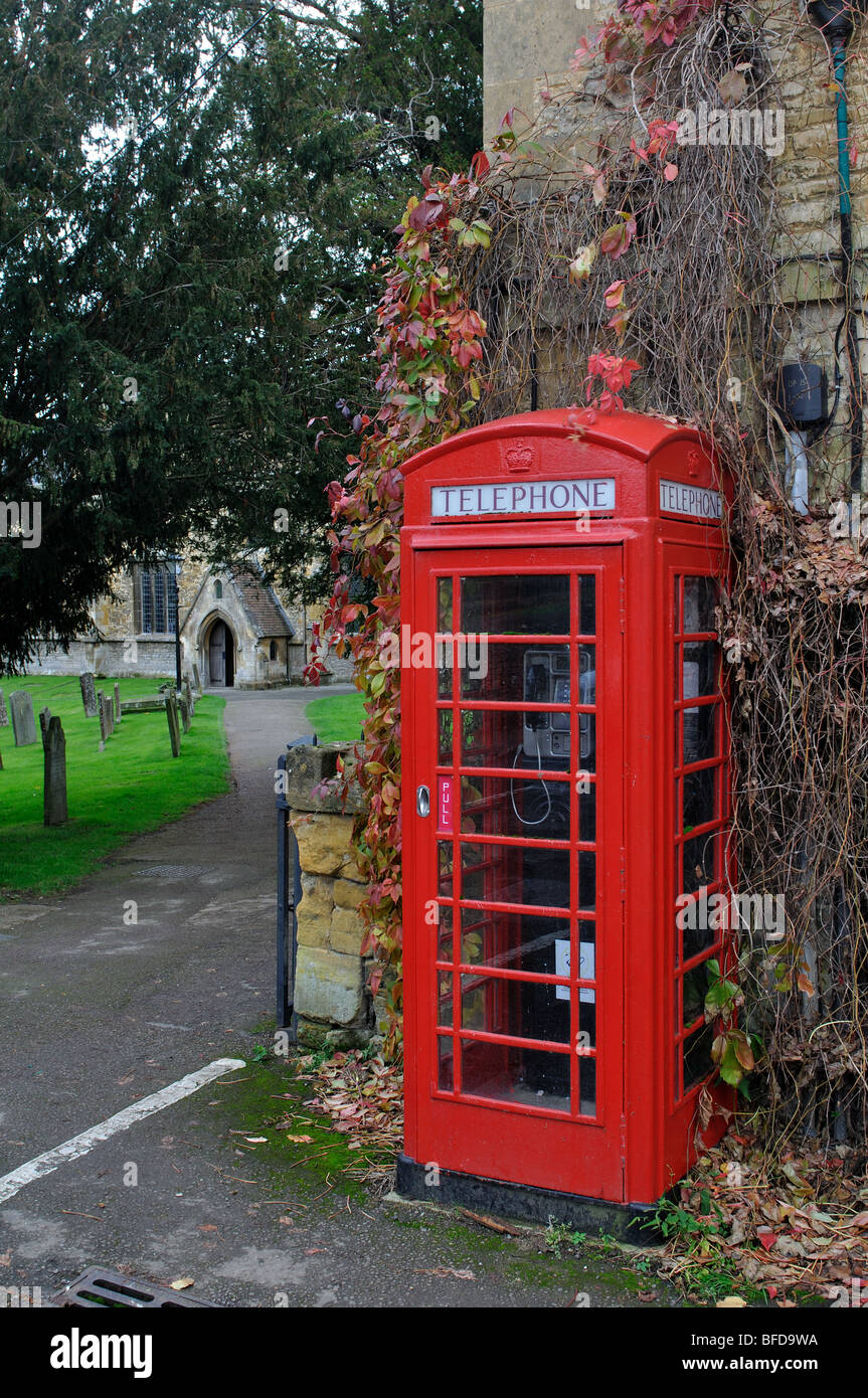 Red telephone box, Blockley village, Gloucestershire, England, UK Stock