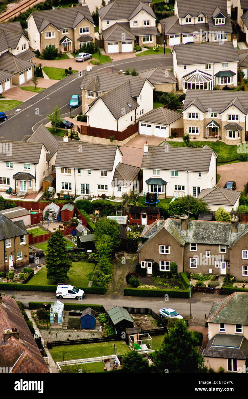 Aerial shot of housing estate near Stirling Castle. Stock Photo