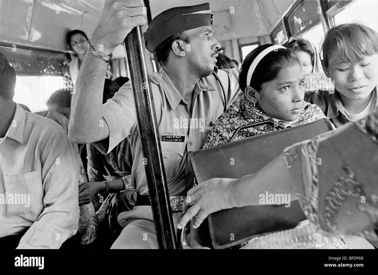 Prostitutes riding a bus to Kathmandu. Stock Photo
