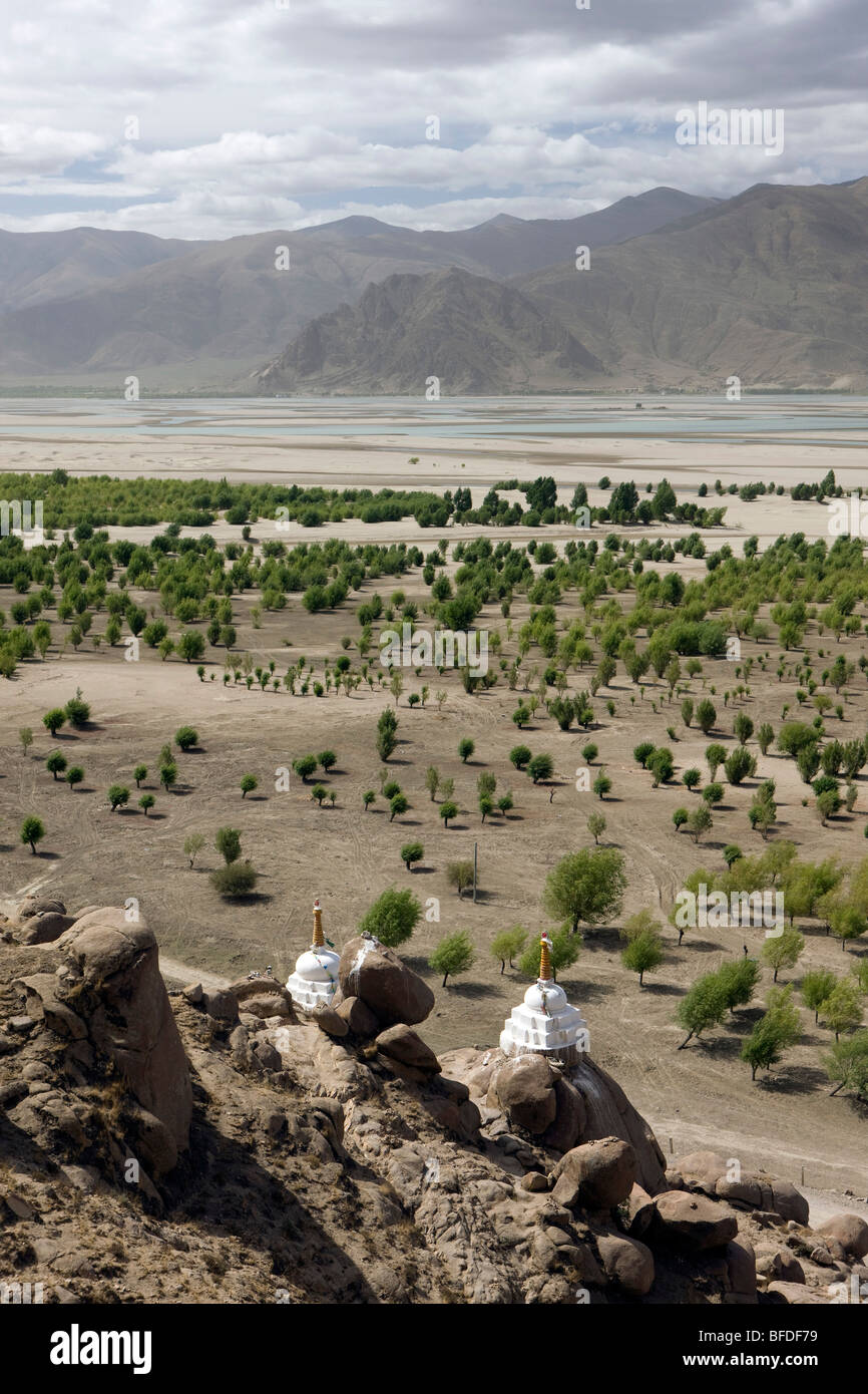 Chortens near Samye Monastery Stock Photo