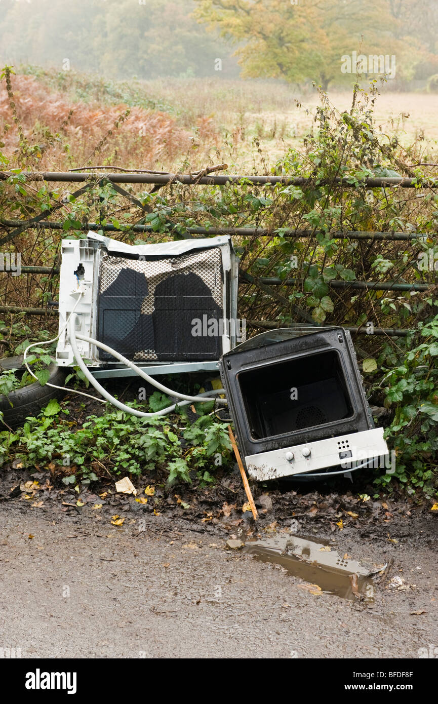 disused electrical equipment dumped at Welders Lane roadside in Jordans Buckinghamshire UK Stock Photo