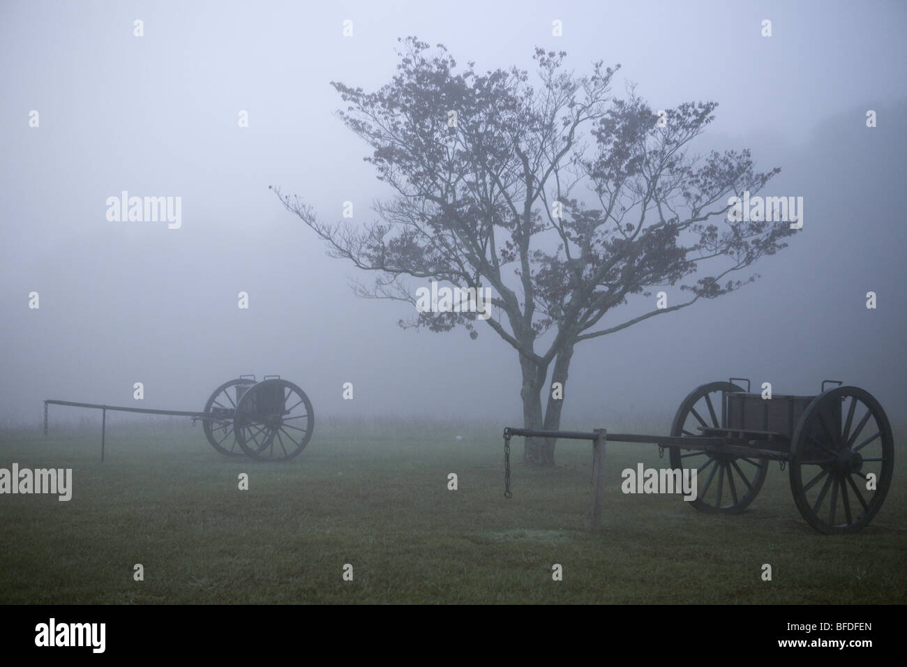 Civil War era battle field at dusk, in the fog Stock Photo Alamy