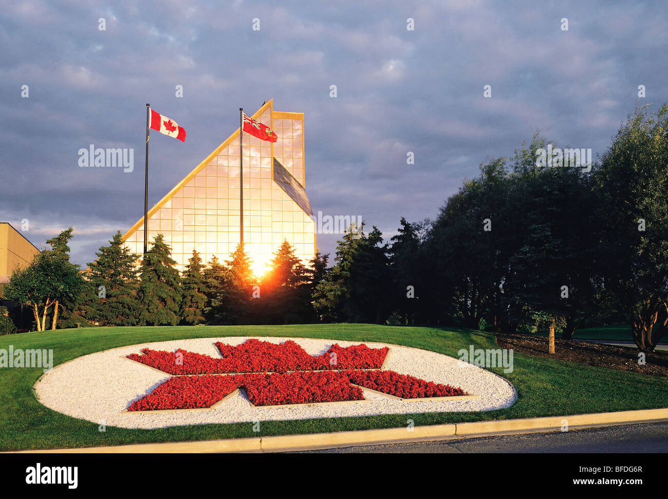 Exterior of Royal Canadian Mint at sunset, Winnipeg, Manitoba, Canada