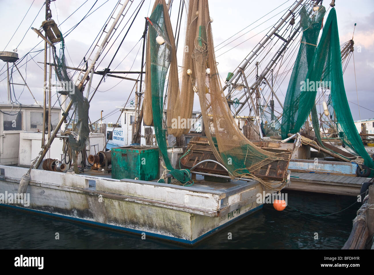 Fishing boats (shrimpers) moored. Stock Photo