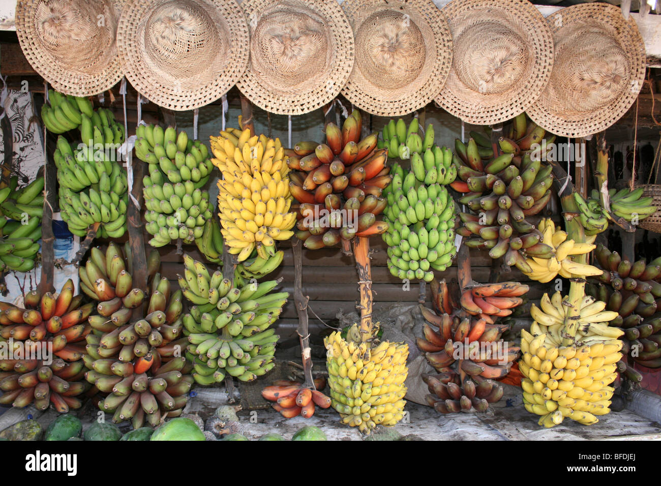 Bananas And Plantains For Sale On A Market Stall In Mto Wa Mbu, Tanzania Stock Photo