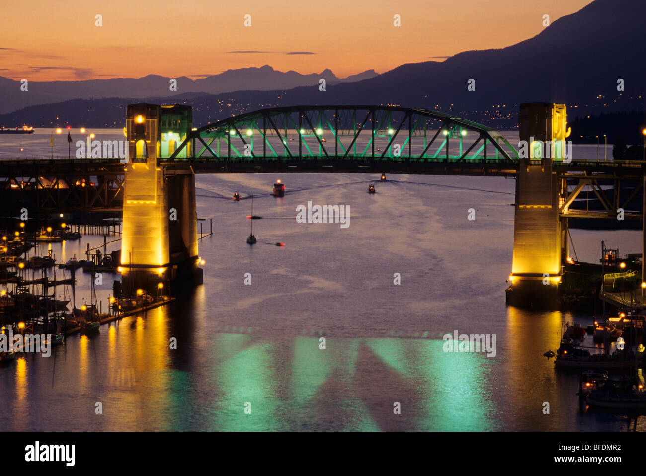 Burrard Bridge at sunset, Vancouver, British Columbia, Canada Stock Photo