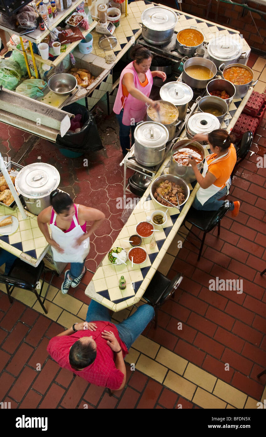 Restaurant stall at Mercado Libertad, Guadalajara, Mexico. Stock Photo