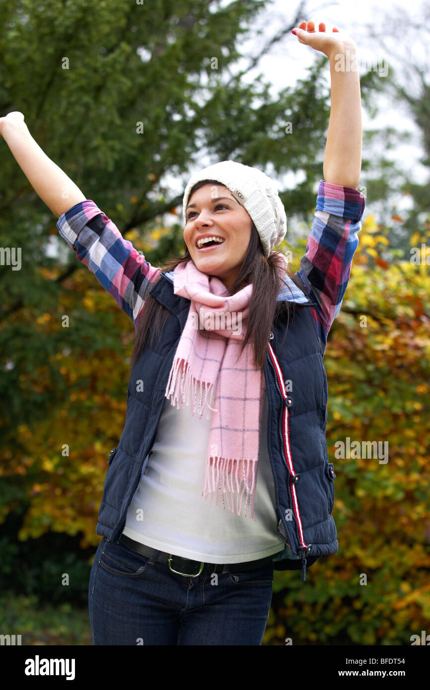 Happy girl with hat and scarf Stock Photo