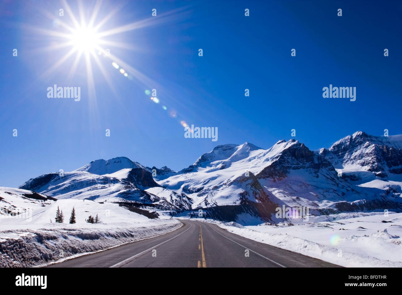 Icefields Parkway leading to Columbia Icefield in Canadian Rocky Mountains between Banff and Jasper National Park in Alberta Can Stock Photo