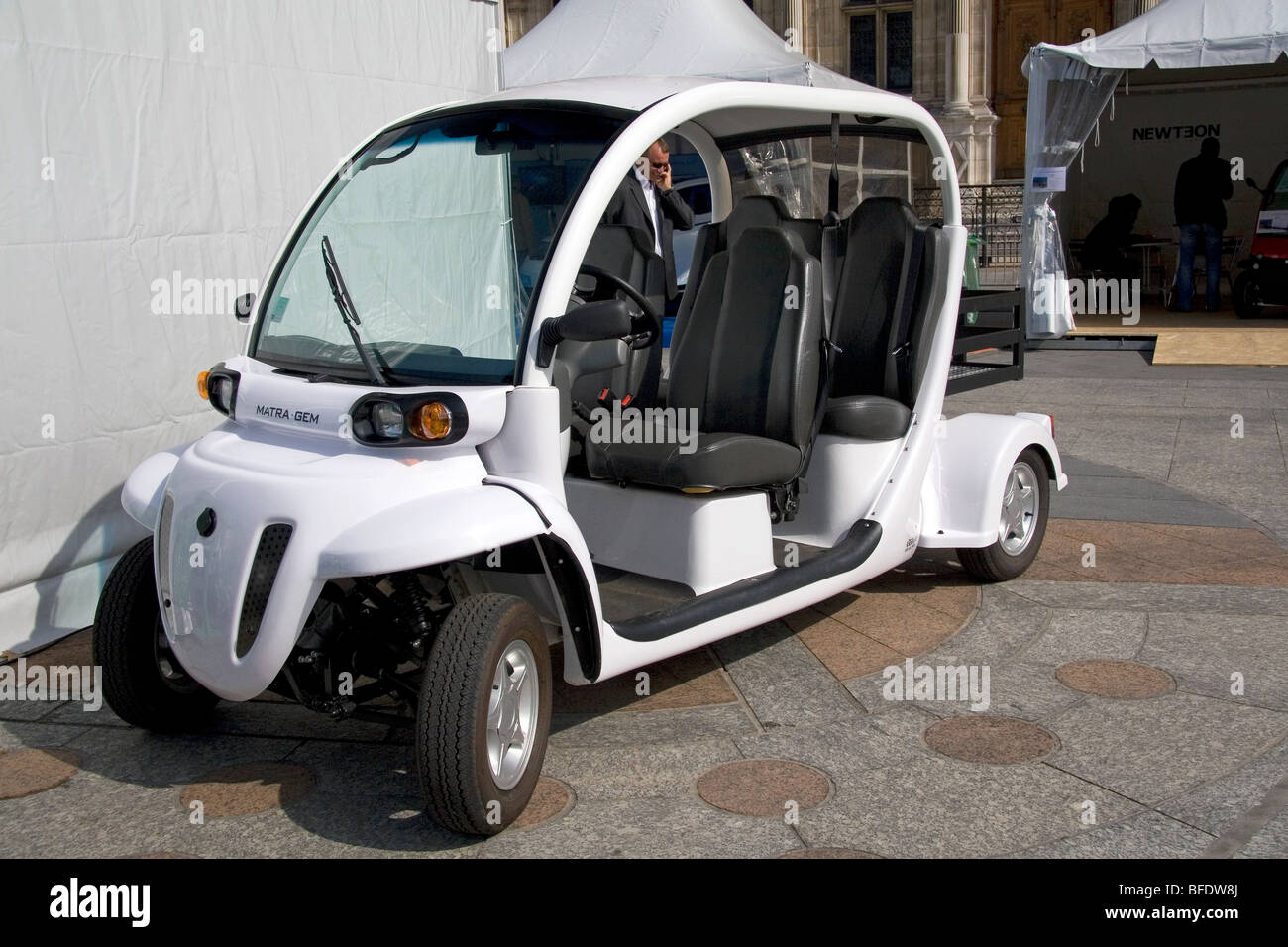 Electric concept car public exhibition in front of the Hotel de Ville in Paris, France. Stock Photo