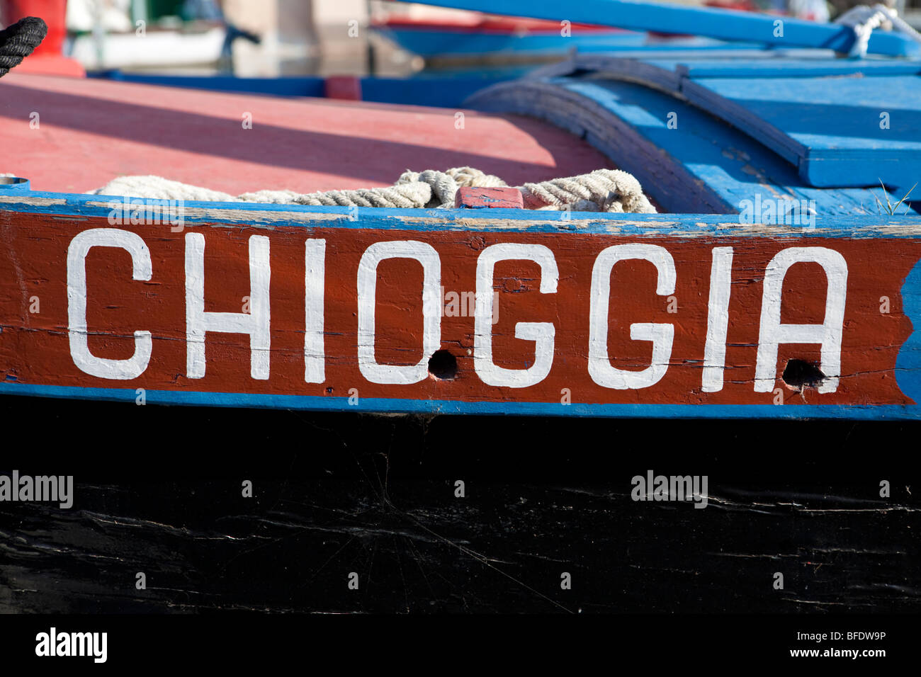 Old wooden fishing boat named after the town of Chioggia, Veneto, Italy Stock Photo