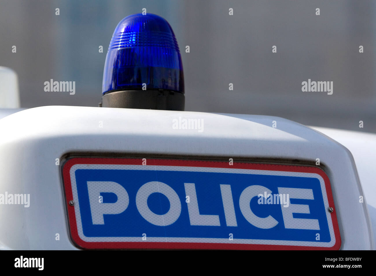 Police sign on a law enforcement vehicle in Paris, France. Stock Photo