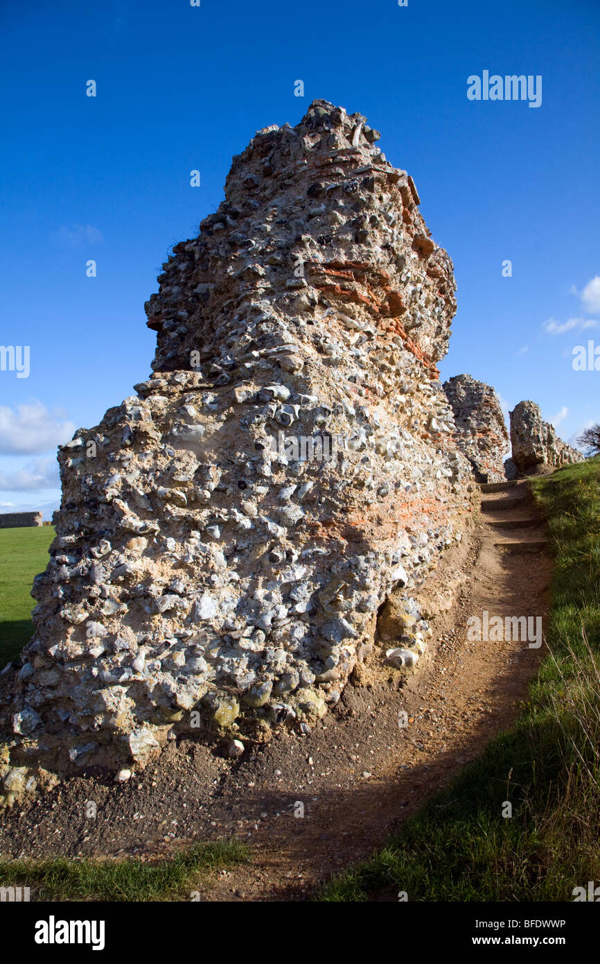 Brick work walls of Roman fort, Burgh Castle , Norfolk, England Stock ...