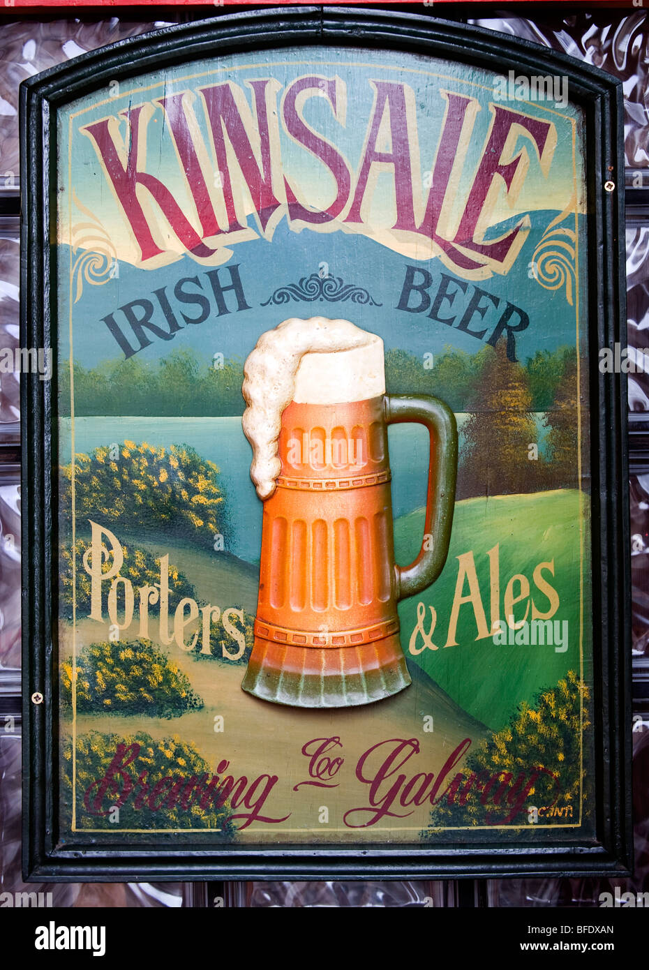 Advert for Kinsale Irish Beer, at entrance to pub in Kinsale, County Cork, Republic of Ireland. Stock Photo