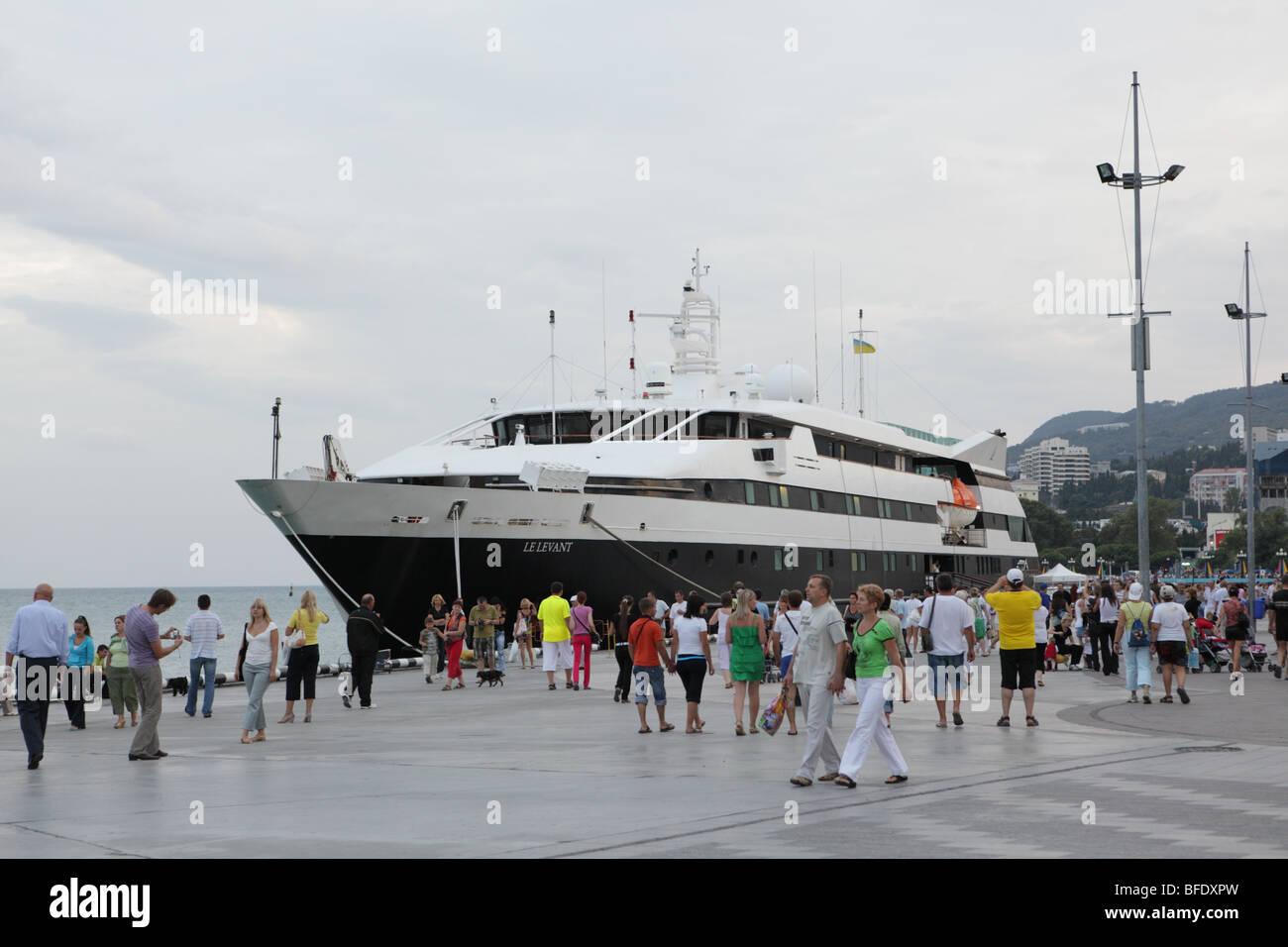 Le Levant Luxury Cruise Liner in Yalta port, Republic of Crimea, Ukraine Stock Photo