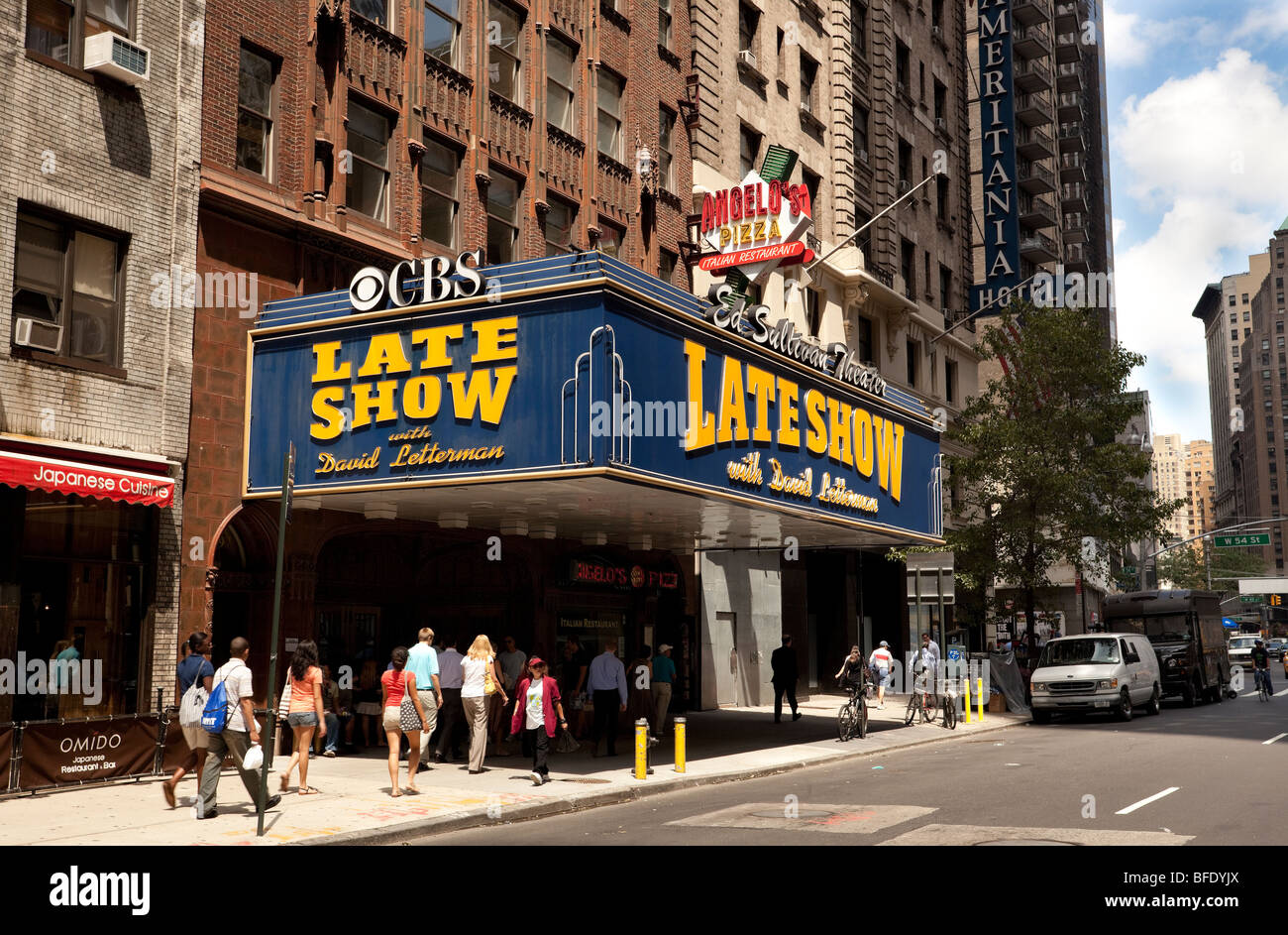 Iconic Ed Sullivan Theater front and David Letterman marquee, New York City, USA. Stock Photo