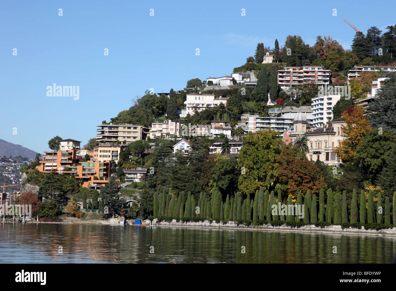 waterfront, Monte Bre , Lake Lugano, Ticino, Switzerland Stock Photo