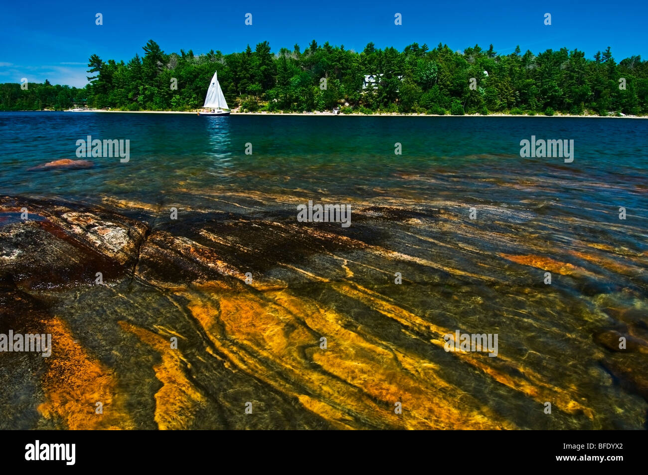 Sailing on Carling Bay, Parry Sound, Ontario, Canada Stock Photo