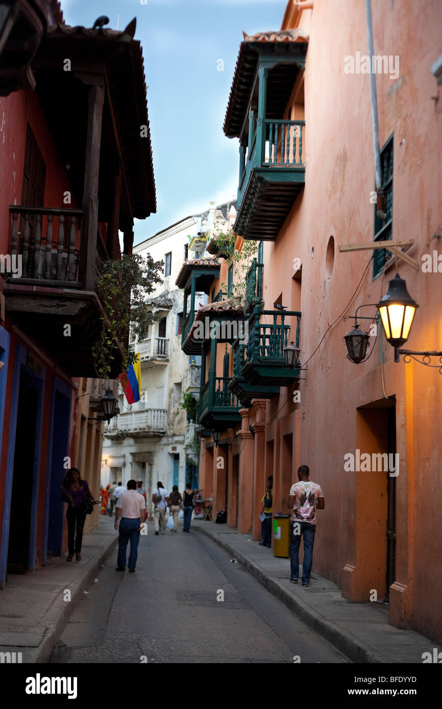 Street scene in Cartagena de Indias, Colombia, South-America. Stock Photo