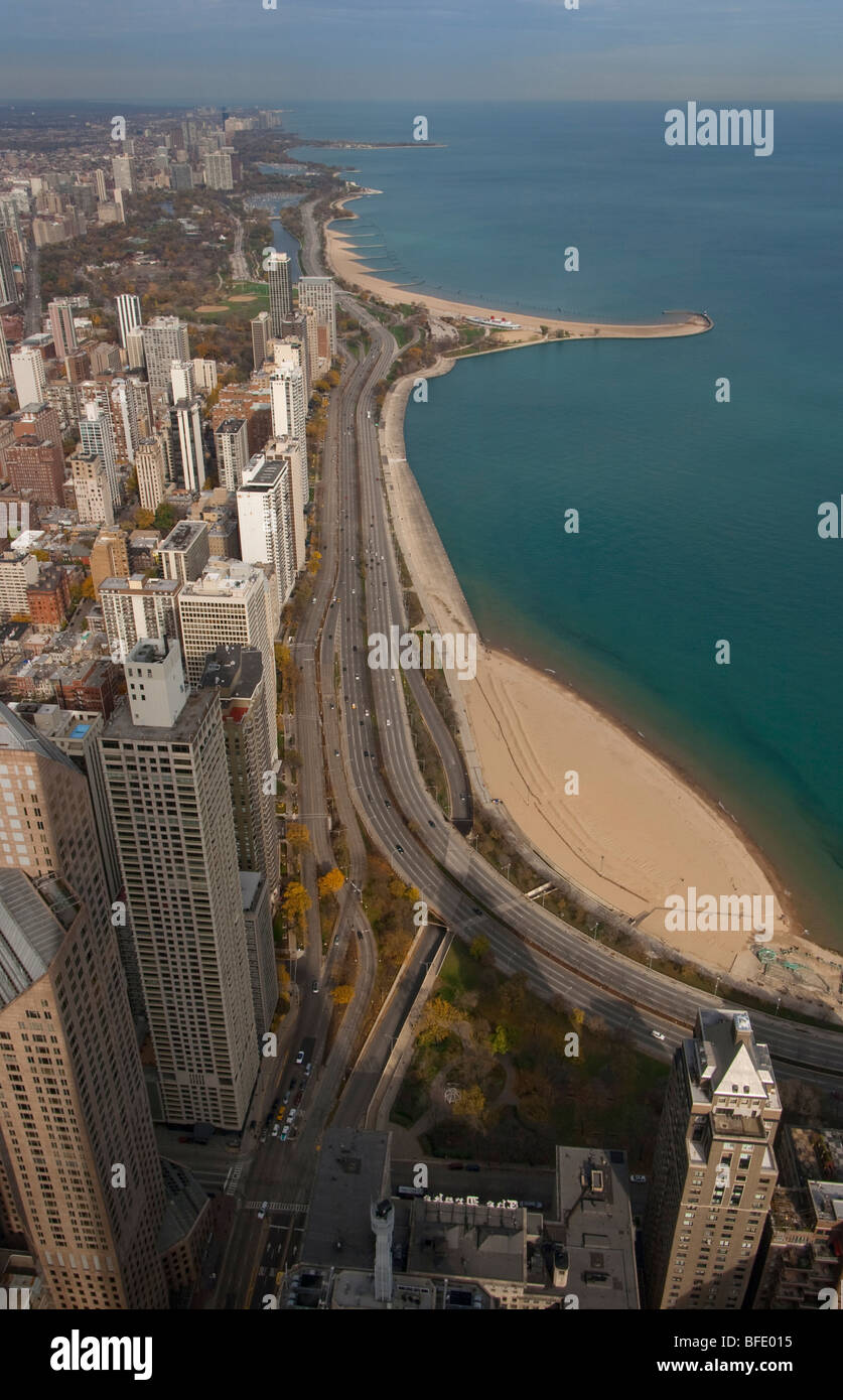 lake shore drive and north shore and lake michigan in chicago seen from