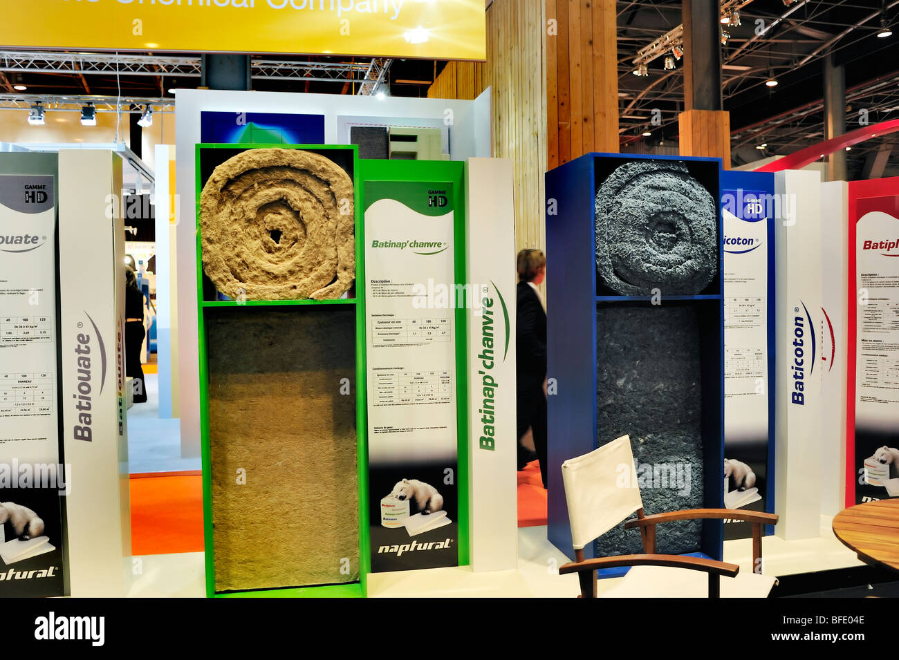 Paris, France, Construction Equipment , Natural House Home Insulation Company, Products on Display in Trade SHow, Retrofit, sustainable building mater Stock Photo