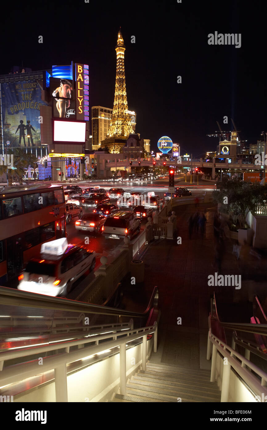 The Paris Hotel and Casino - Eiffel Tower - The Strip - Night Scene - Las Vegas Stock Photo