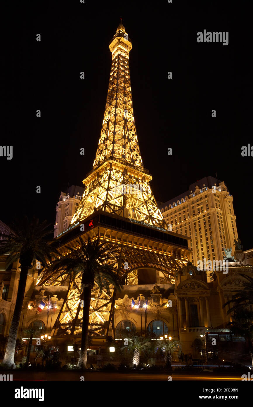 The Paris Hotel and Casino - Eiffel Tower - Night Scene - Las Vegas Stock Photo