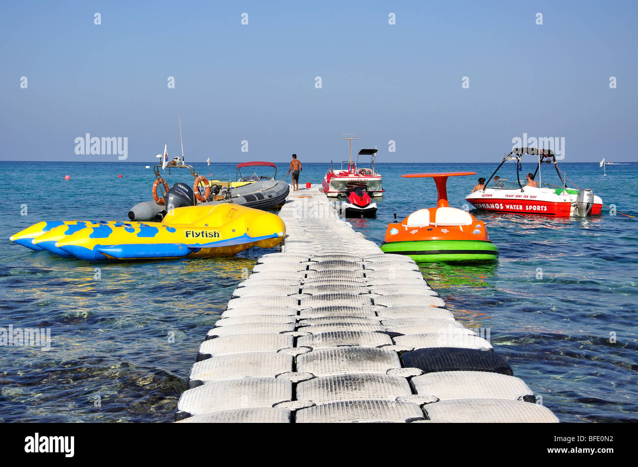 Floating wharf, Protaras Bay, Protaras, Famagusta District, Cyprus Stock Photo
