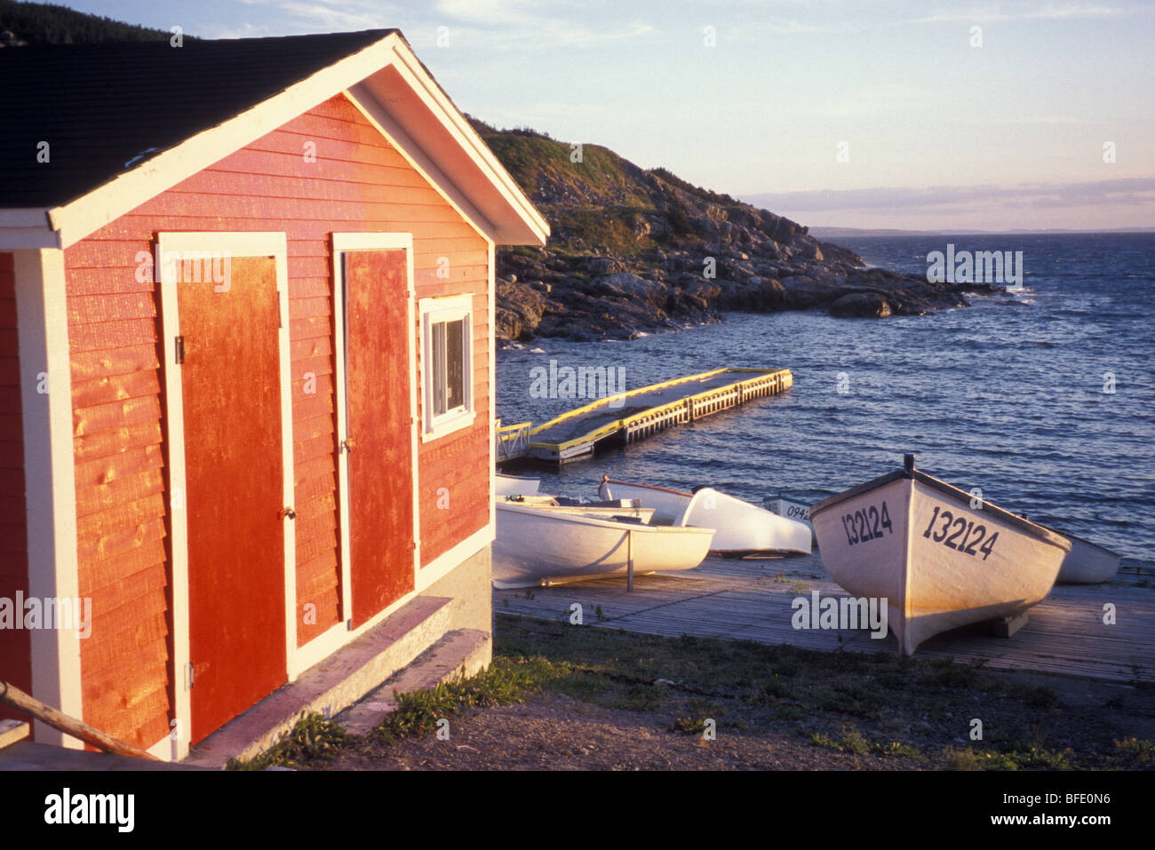Fishing Dories and Boathouse in Cove, Avalon Peninsula, Newfoundland, Canada Stock Photo Alamy