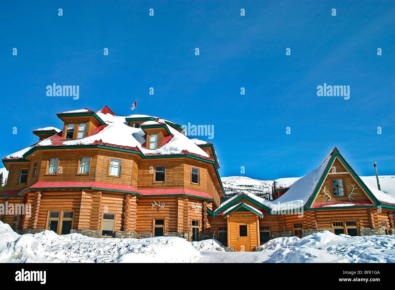 Num Ti Jah Lodge in winter along Icefields Parkway, Alberta, Canada