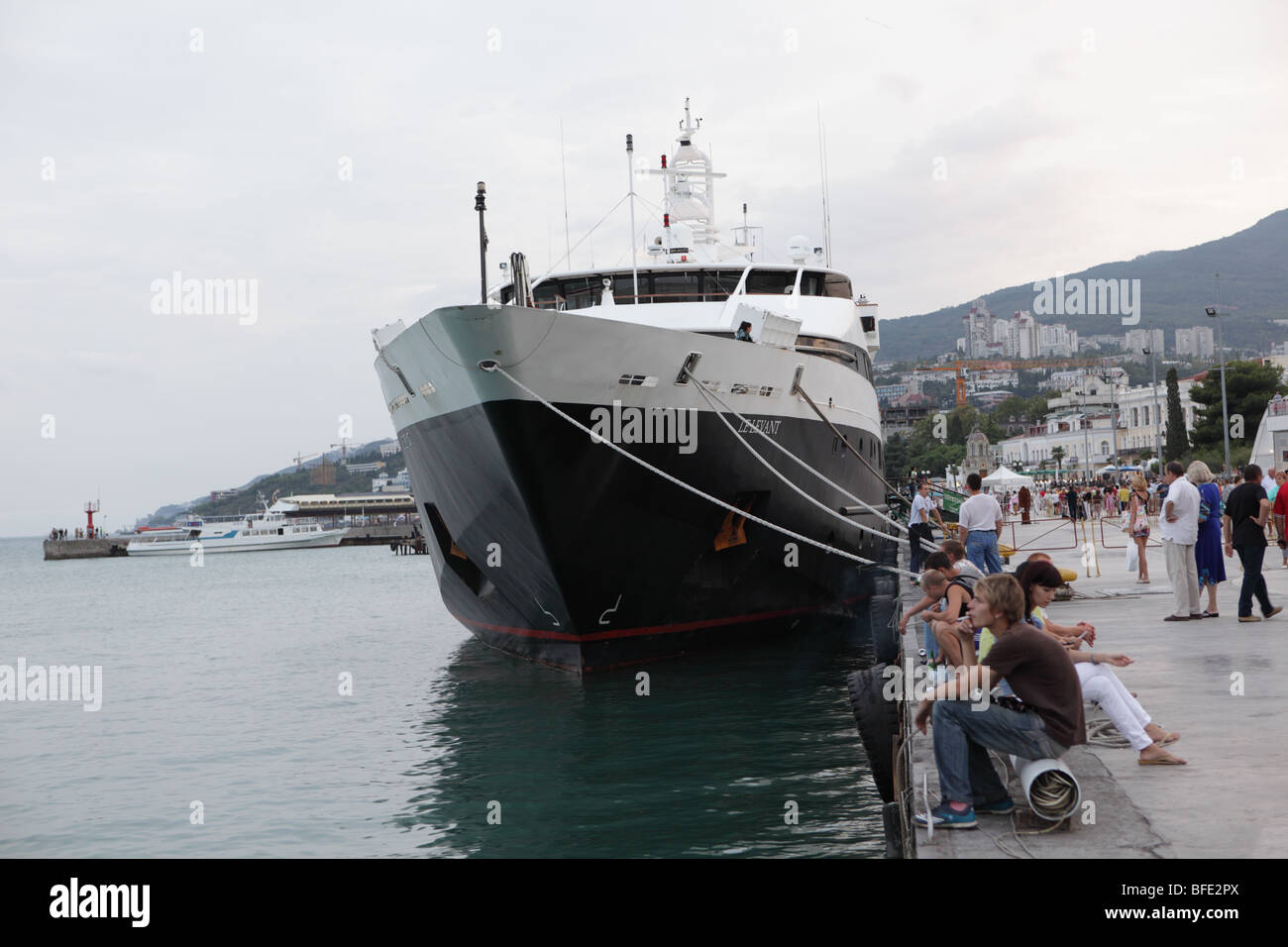 Le Levant Luxury Cruise Liner in Yalta port, Republic of Crimea, Ukraine Stock Photo