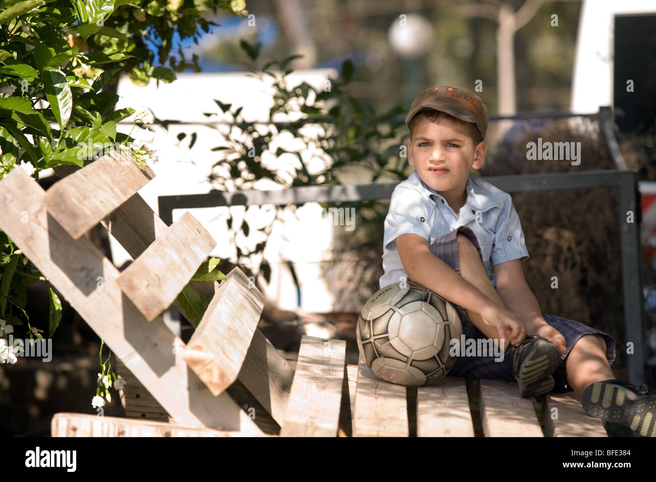 Boy at a Family Picnic, Independence Day. Stock Photo